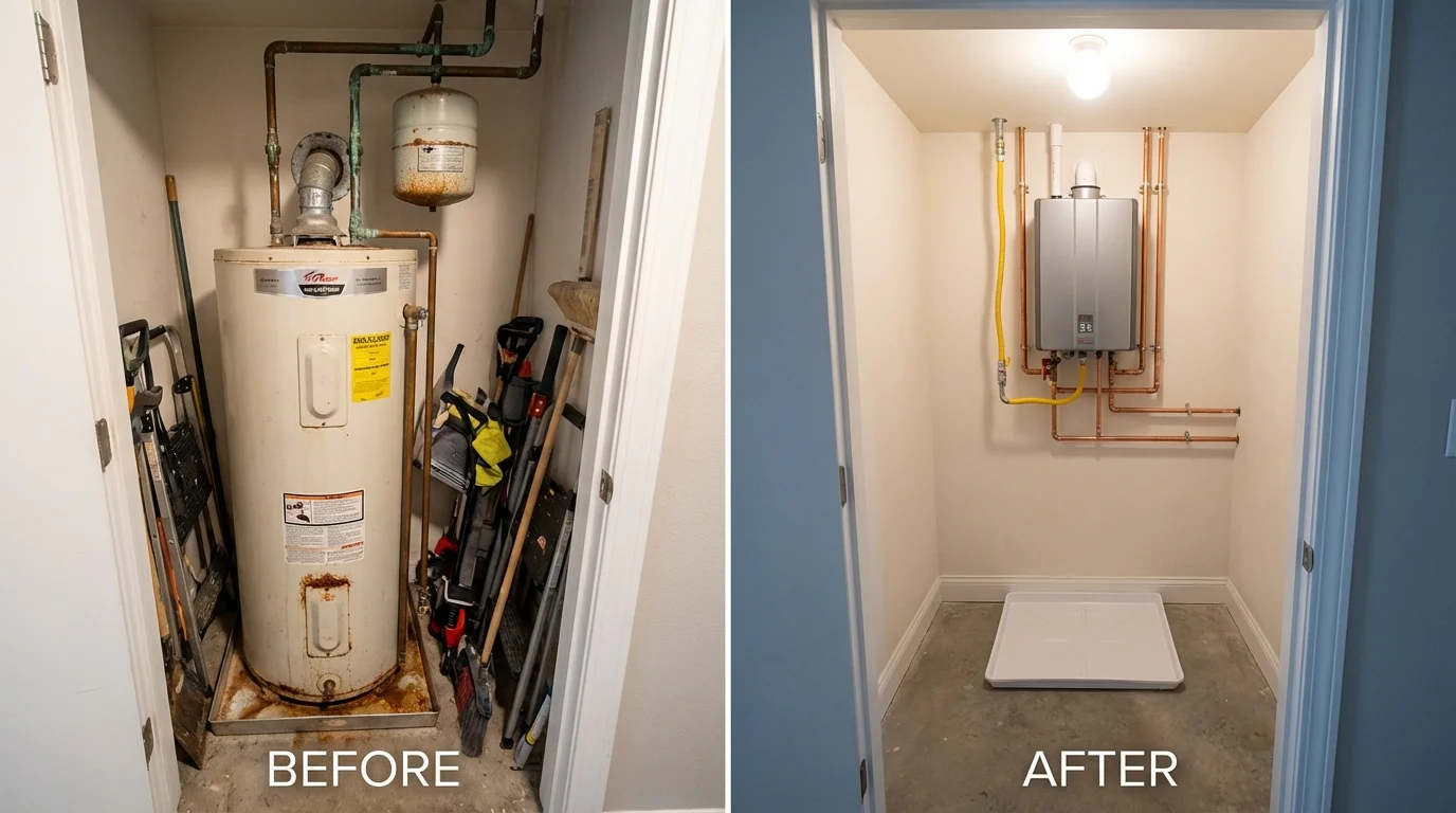 Tank water heater versus wall-mounted tankless unit comparison for Marion, KY homeowners